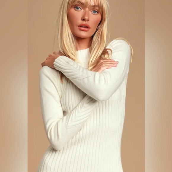 Lulu's Chic Cream Ribbed Knit Dress - Picture 16 of 16